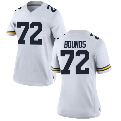 Tristan Bounds Michigan Wolverines Women's NCAA #72 White Game Brand Jordan College Stitched Football Jersey HWW4554FQ